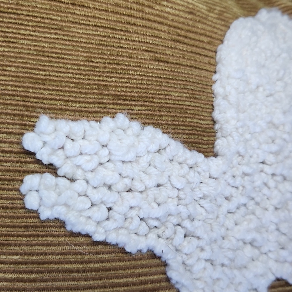 Corduroy Pillow with White Bunnies, Hook&loop, feather filled preowned - Picture 3 of 5